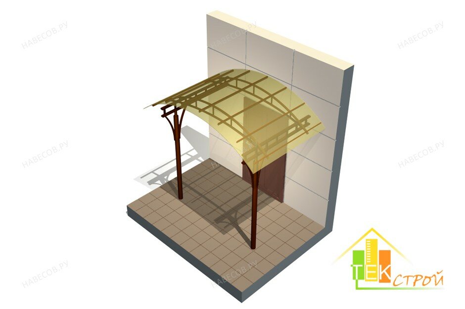 Навес с фермой из поликарбоната над входной дверью